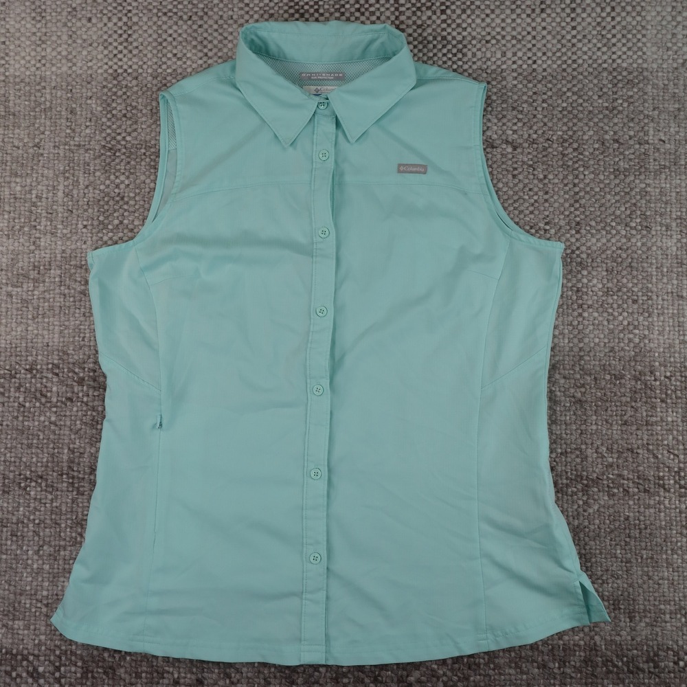 Columbia PFG Tamiami Sleeveless Fishing Shirt Womens Large Aqua Mint Good UPF